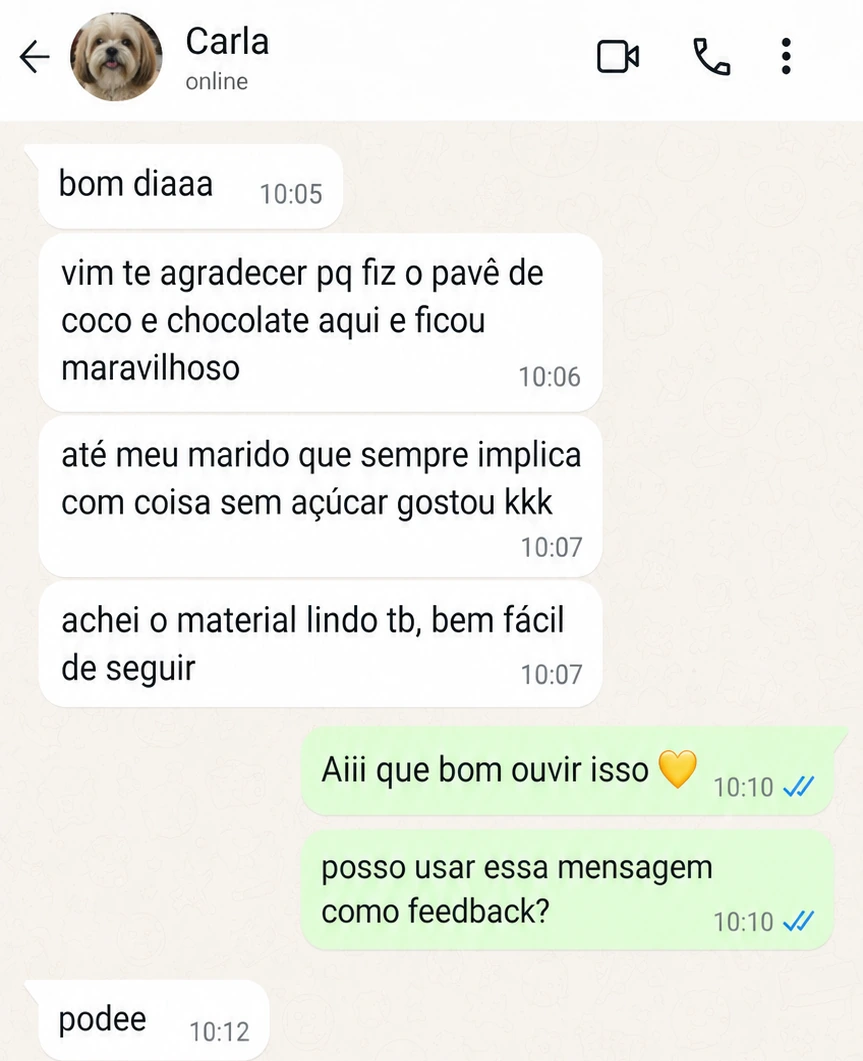 Depoimento sobre sobremesa sem açúcar